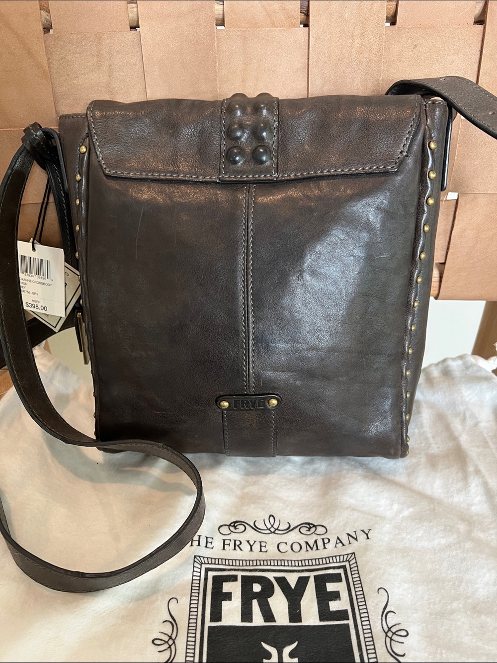 Rare Vintage Frye Roxanne Crossbody Bag Grey/Brown EUC - Picture 7 of 12